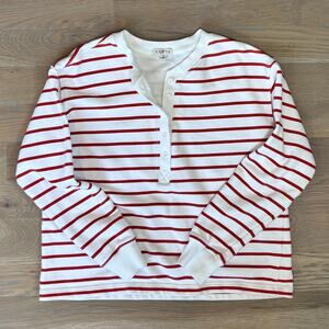 Molly Yeh French Terry Henley Sweatshirt Cotton Red Stripe Womens Size Medium